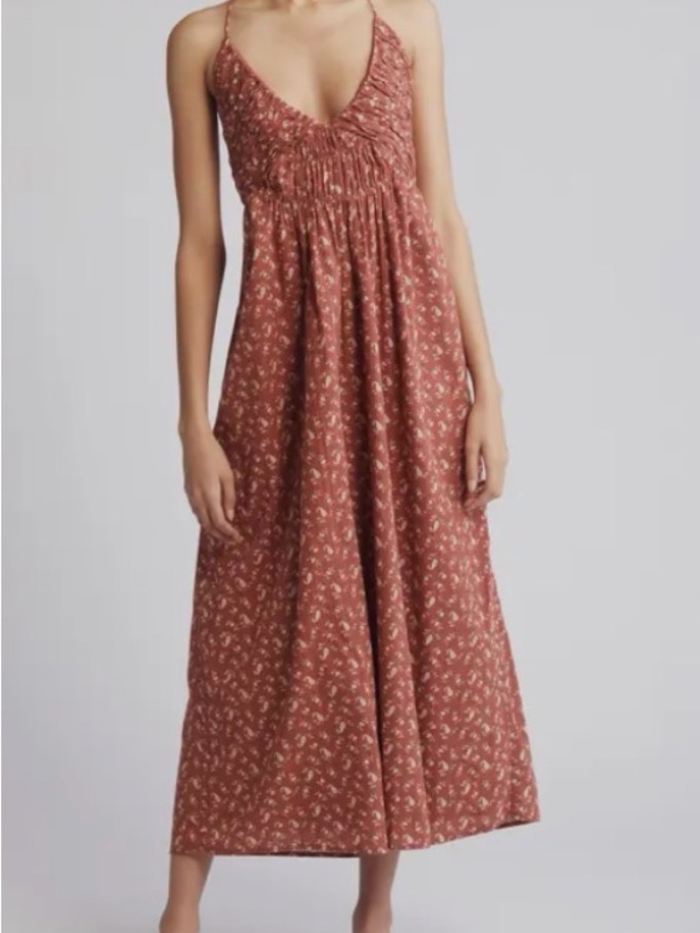 Treasure & Bond Rust Floral Spaghetti-Strap Maxi Dress